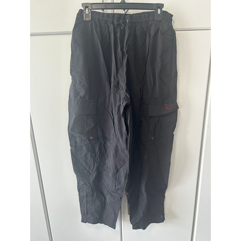 B.U.M. Equipment Mens Black Cargo Pants Elastic Waist Drawstring Ankle Zip L